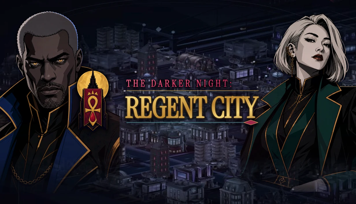 Regent City cover featuring Emil Kern and Marta Reeve above the city.